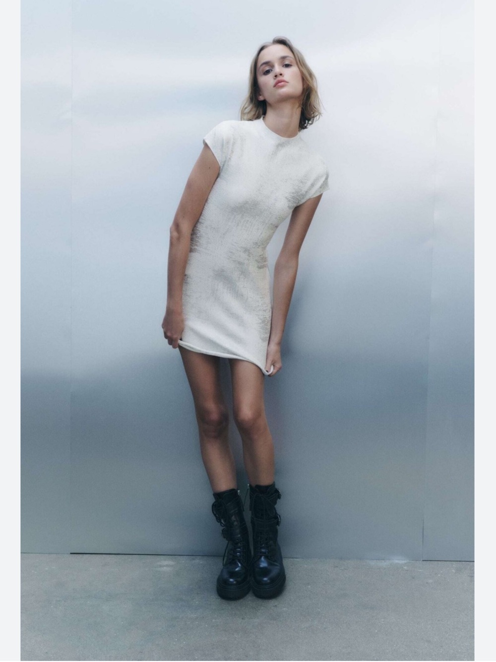 Zara Knit Cream Fitted Mini Dress